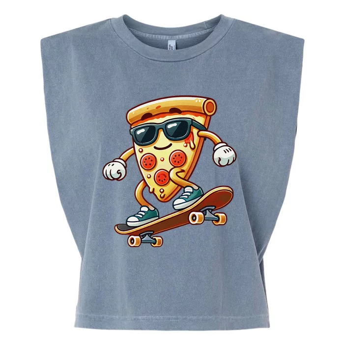 Funny Cheesy Pizza Sunglass Slice Skateboard Garment-Dyed Women's Muscle Tee