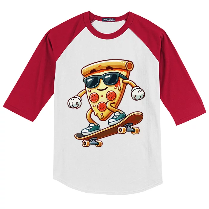 Funny Cheesy Pizza Sunglass Slice Skateboard Kids Colorblock Raglan Jersey