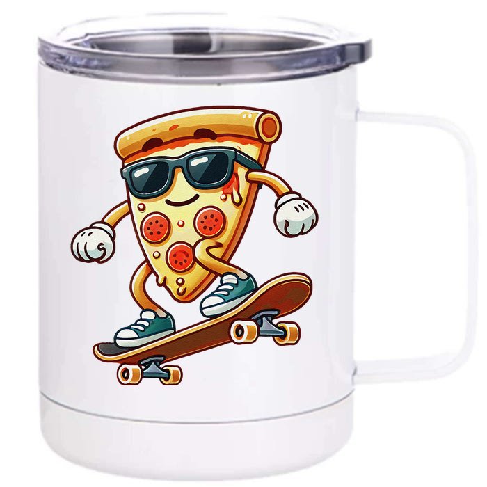 Funny Cheesy Pizza Sunglass Slice Skateboard Front & Back 12oz Stainless Steel Tumbler Cup