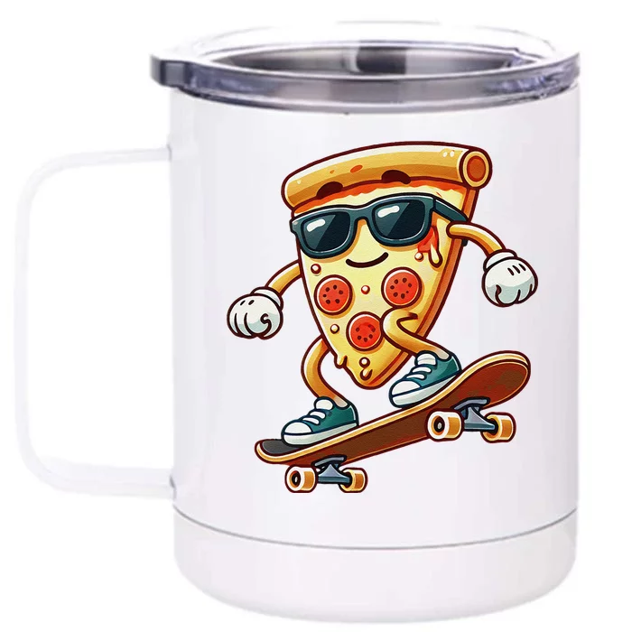 Funny Cheesy Pizza Sunglass Slice Skateboard Front & Back 12oz Stainless Steel Tumbler Cup