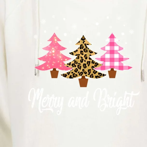 Funny Christmas Pajamas Leopard Pink Gift Merry And Bright Gift Womens Funnel Neck Pullover Hood