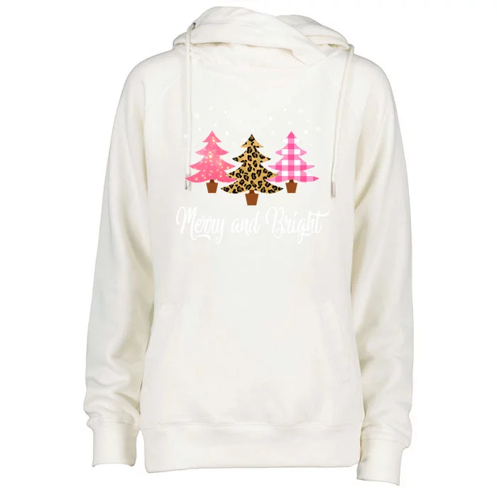 Funny Christmas Pajamas Leopard Pink Gift Merry And Bright Gift Womens Funnel Neck Pullover Hood