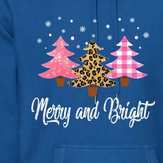 Funny Christmas Pajamas Leopard Pink Gift Merry And Bright Gift Premium Hoodie