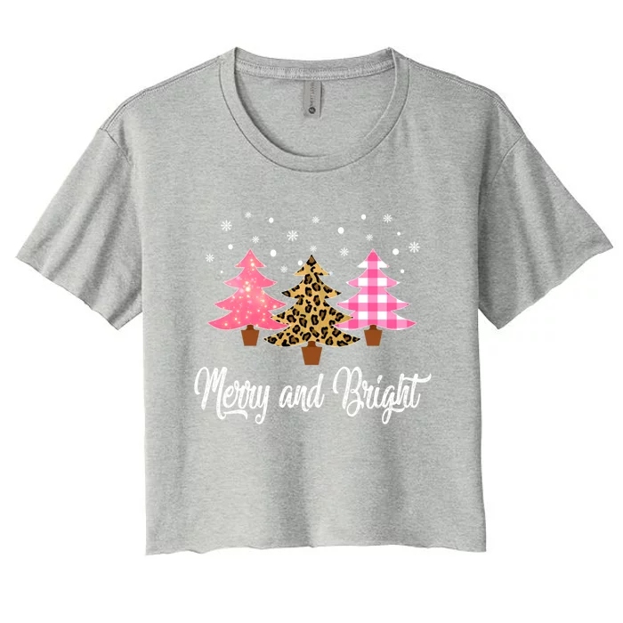 Funny Christmas Pajamas Leopard Pink Gift Merry And Bright Gift Women's Crop Top Tee