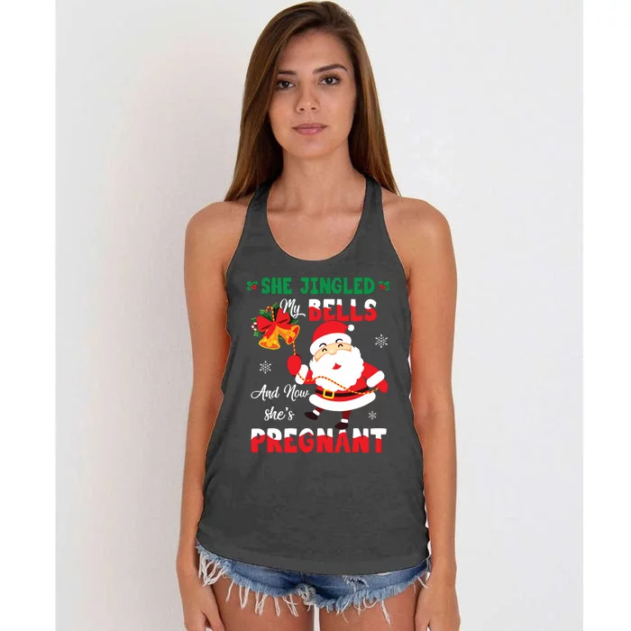 Funny Christmas Pregnancy Announcement New Dad Mom Women's Knotted Racerback Tank