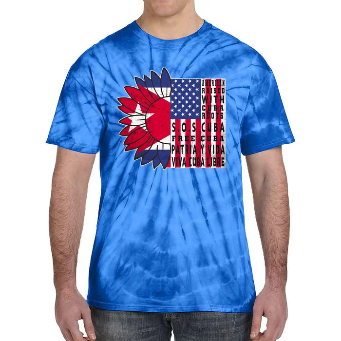 Free Cuba Patria Gift America Cuba Flag Sunflower Gift Sos Cuba Meaningful Gift Tie-Dye T-Shirt