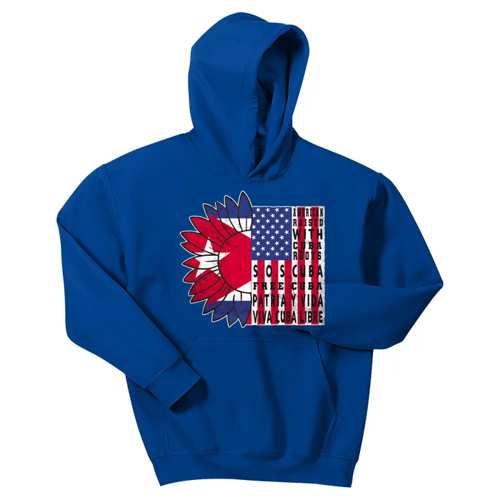 Free Cuba Patria Gift America Cuba Flag Sunflower Gift Sos Cuba Meaningful Gift Kids Hoodie