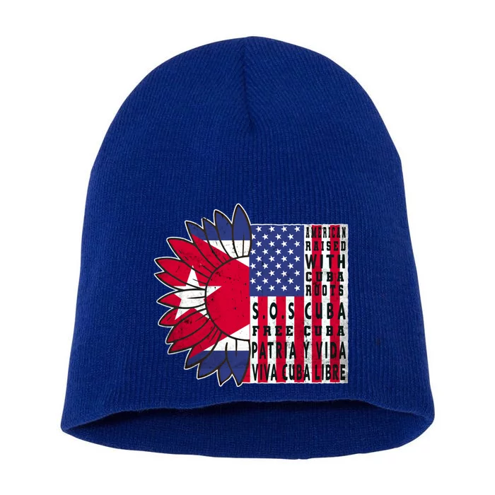 Free Cuba Patria Gift America Cuba Flag Sunflower Gift Sos Cuba Meaningful Gift Short Acrylic Beanie