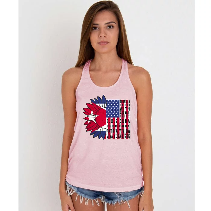 Free Cuba Patria Gift America Cuba Flag Sunflower Gift Sos Cuba Meaningful Gift Women's Knotted Racerback Tank