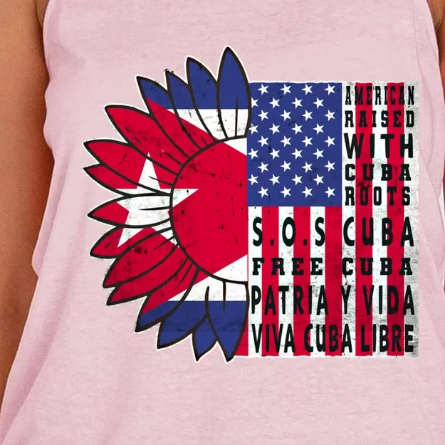 Free Cuba Patria Gift America Cuba Flag Sunflower Gift Sos Cuba Meaningful Gift Women's Knotted Racerback Tank