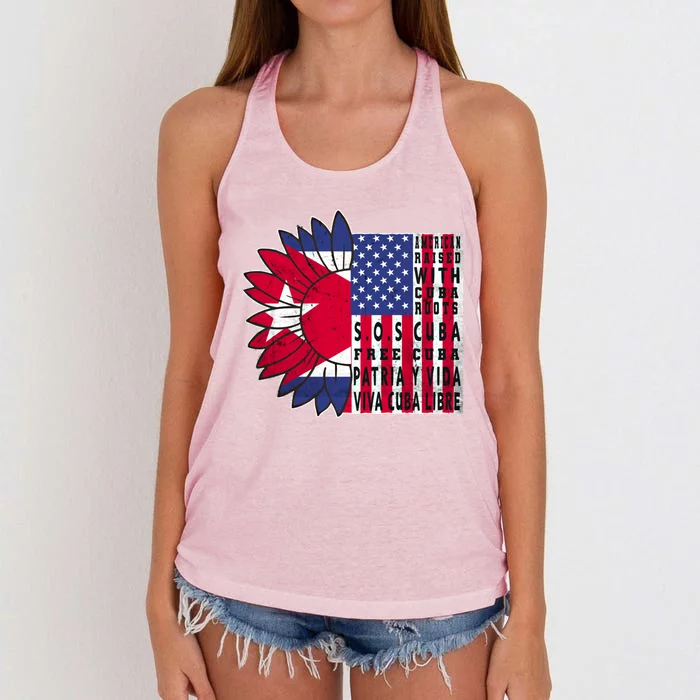 Free Cuba Patria Gift America Cuba Flag Sunflower Gift Sos Cuba Meaningful Gift Women's Knotted Racerback Tank