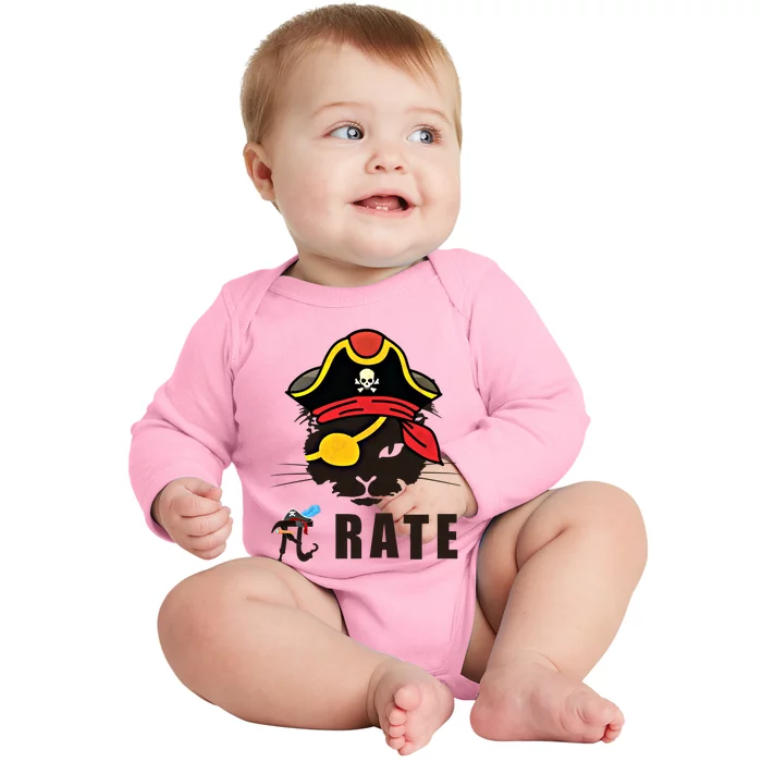 Funny Cat Pi Day Pirate Happy Pi Day Gift Baby Long Sleeve Bodysuit