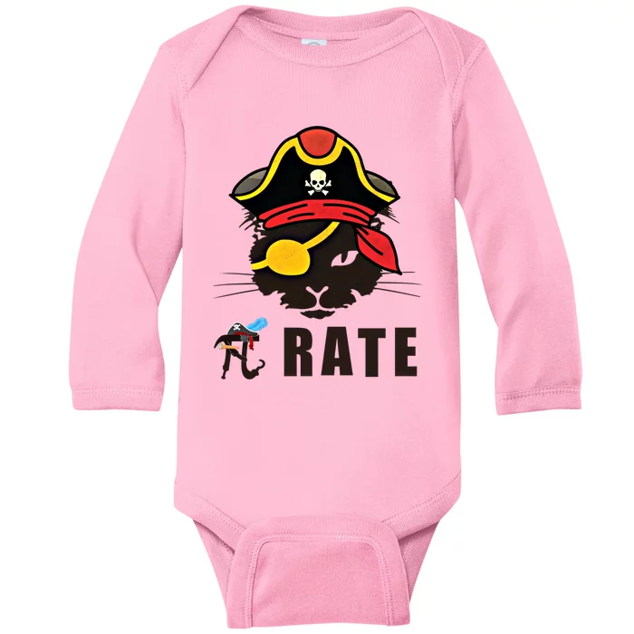 Funny Cat Pi Day Pirate Happy Pi Day Gift Baby Long Sleeve Bodysuit