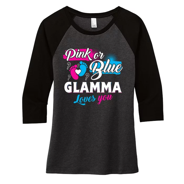 Funny Cute Pink Or Blue Glamma Loves You Gender Reveal Women's Tri-Blend 3/4-Sleeve Raglan Shirt