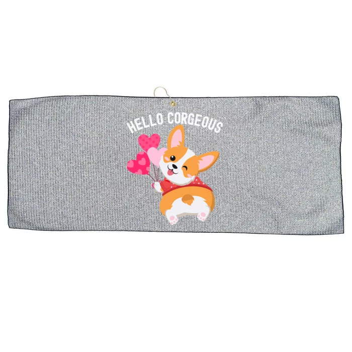 Funny Corgi Pun Hello Corgeous Valentines Day Gift Large Microfiber Waffle Golf Towel