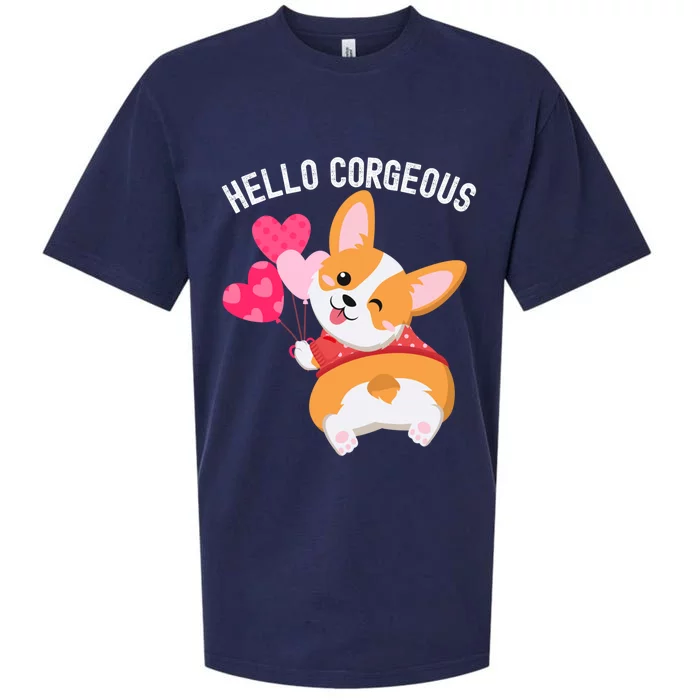 Funny Corgi Pun Hello Corgeous Valentines Day Gift Sueded Cloud Jersey T-Shirt