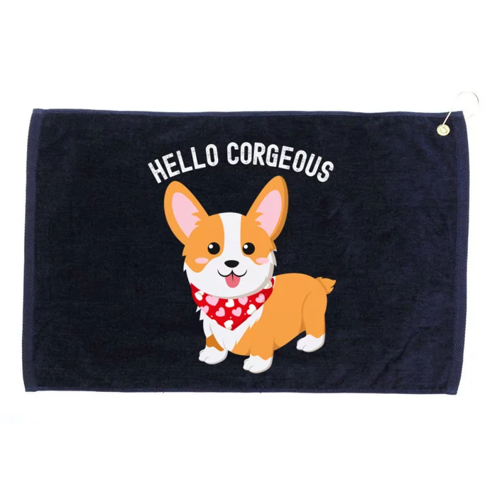 Funny Corgi Pun Hello Corgeous Valentines Day Gift Grommeted Golf Towel