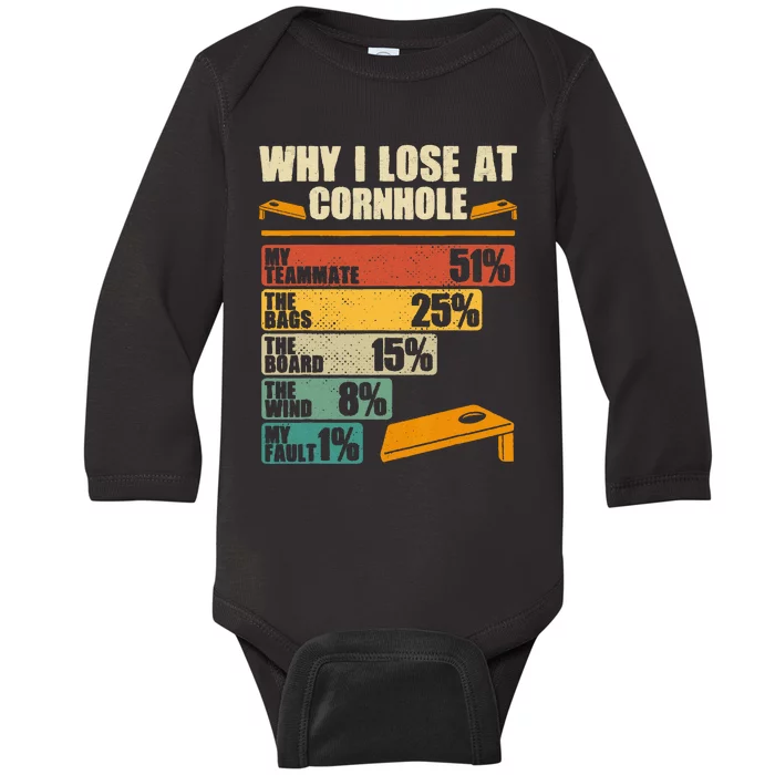 Funny Cornhole Player Why I Lose At Cornhole Baby Long Sleeve Bodysuit