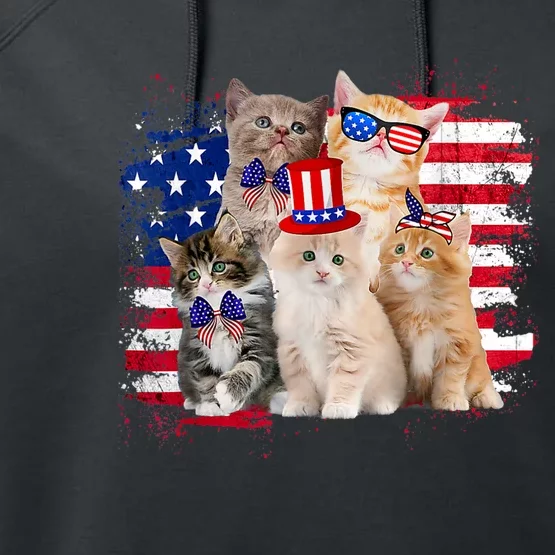 Funny Cat Patriotic USA Cat Lovers Cat Moms 4th July Performance Fleece Hoodie