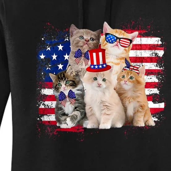 Funny Cat Patriotic USA Cat Lovers Cat Moms 4th July Women's Pullover Hoodie