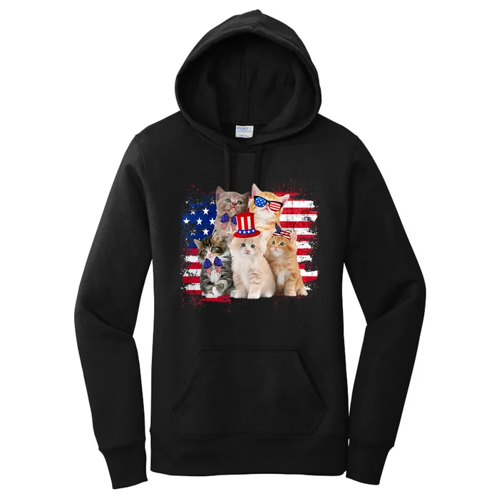 Funny Cat Patriotic USA Cat Lovers Cat Moms 4th July Women's Pullover Hoodie