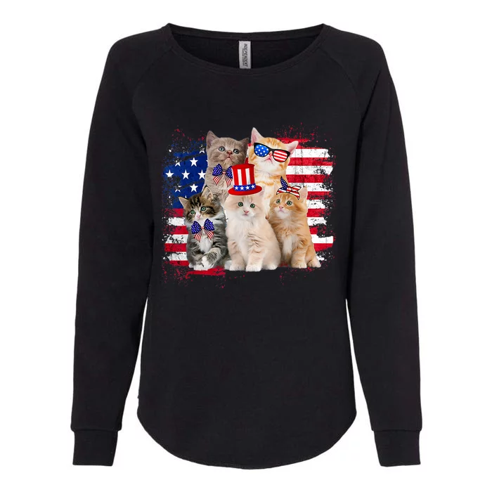 Funny Cat Patriotic USA Cat Lovers Cat Moms 4th July Womens California Wash Sweatshirt