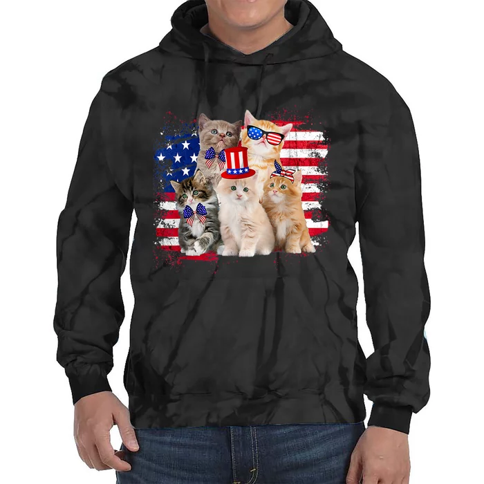 Funny Cat Patriotic USA Cat Lovers Cat Moms 4th July Tie Dye Hoodie