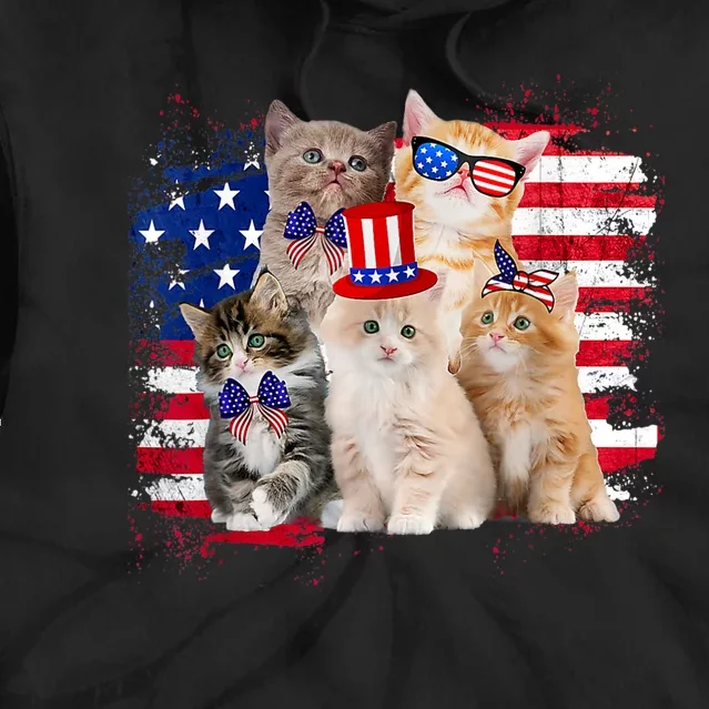 Funny Cat Patriotic USA Cat Lovers Cat Moms 4th July Tie Dye Hoodie