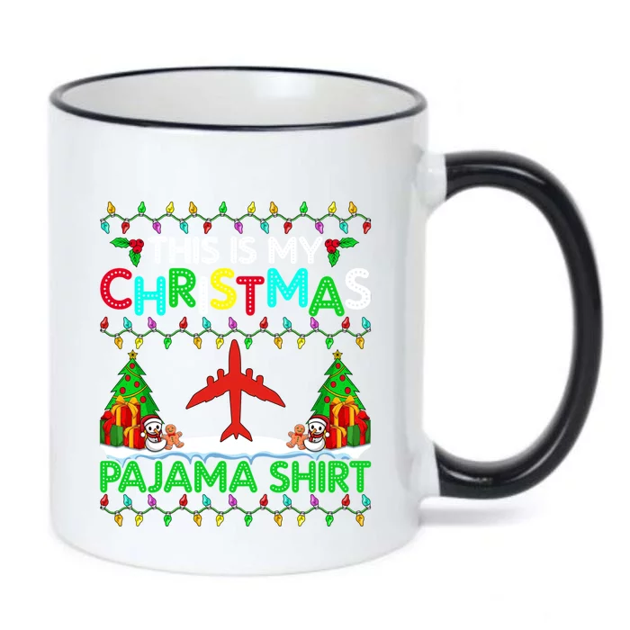 Flying Christmas Pajama Gift Airplane Pilot Xmas Holiday Gift Black Color Changing Mug