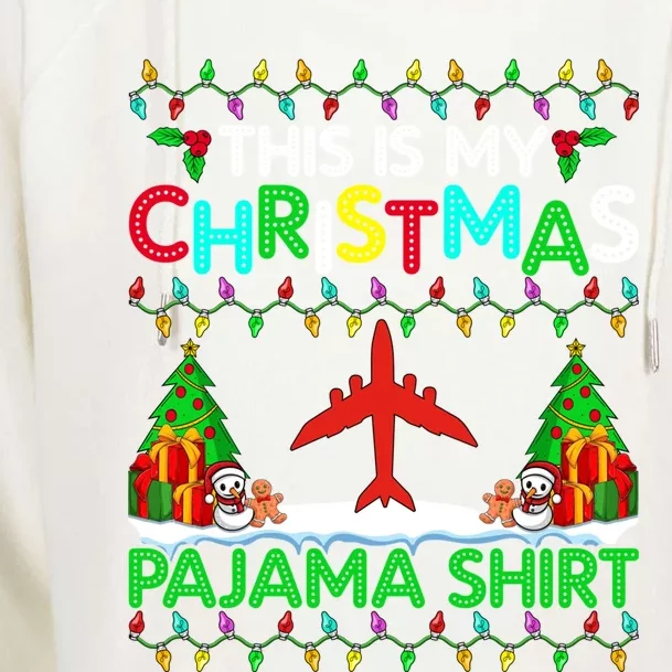 Flying Christmas Pajama Gift Airplane Pilot Xmas Holiday Gift Womens Funnel Neck Pullover Hood