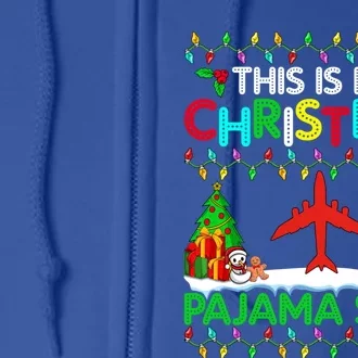 Flying Christmas Pajama Gift Airplane Pilot Xmas Holiday Gift Full Zip Hoodie