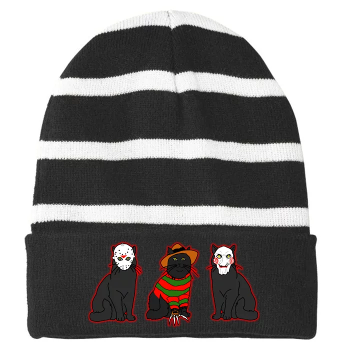 Funny Cat Parody Horror Movie Black Cat Striped Beanie with Solid Band