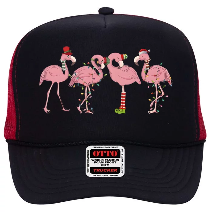 Flamingo Christmas Pink Gift High Crown Mesh Trucker Hat