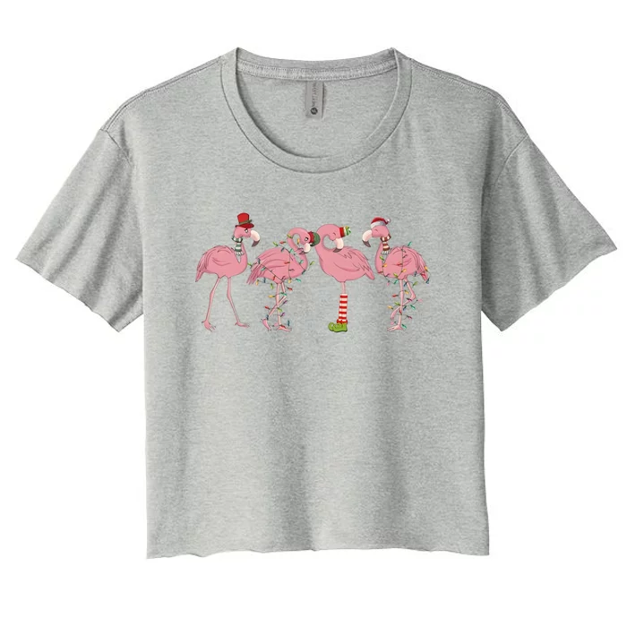 Flamingo Christmas Pink Gift Women's Crop Top Tee