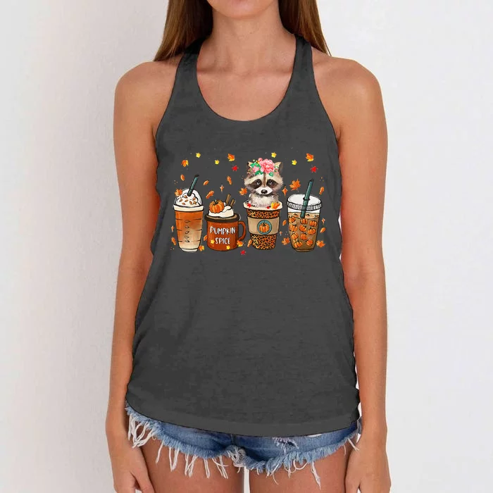 Fall Coffee Pumpkin Spice Latte Iced Autumn Raccoon Women's Knotted Racerback Tank