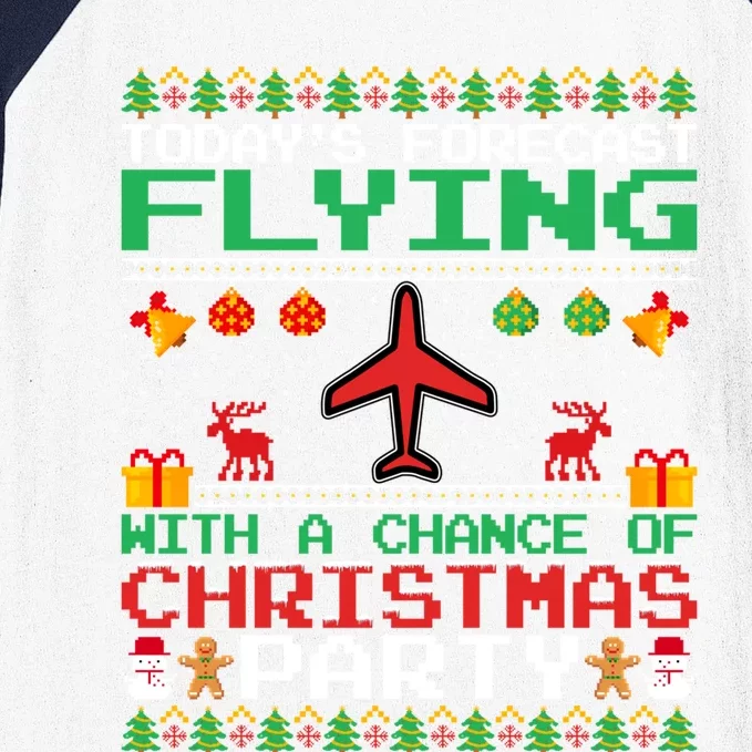 Flying Christmas Party Airplane Pilot Christmas Ugly Style Gift Baseball Sleeve Shirt