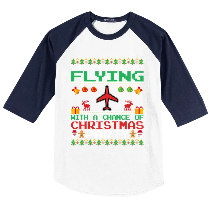 Flying Christmas Party Airplane Pilot Christmas Ugly Style Gift Baseball Sleeve Shirt