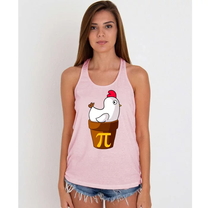 Funny Chicken Pot Pi Day Pie Math Lover Teacher Gift Women's Knotted Racerback Tank