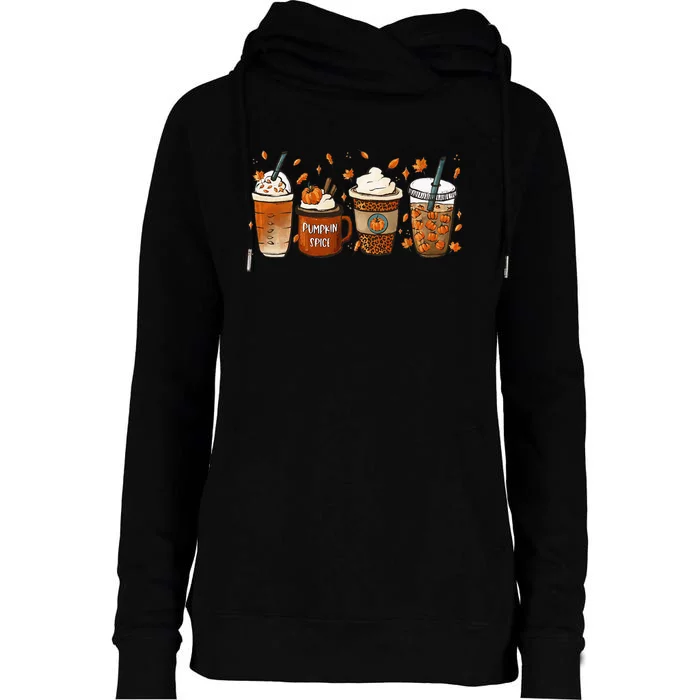 Fall Coffee Pumpkin Spice Junkie Latte Autumn Coffee Lovers Womens Funnel Neck Pullover Hood