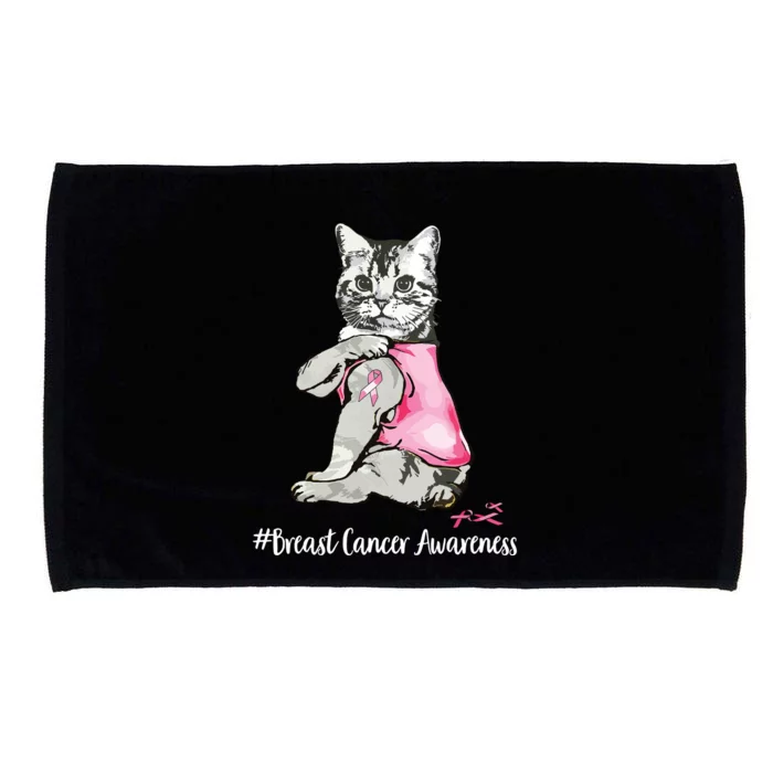 Funny Cat Pink Ribbon In October We Wear Pink Breast Cancer Microfiber Hand Towel