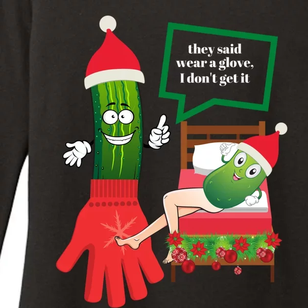 Funny Christmas Pickle Couple Wearing Santa Hat And Glove Gift Womens CVC Long Sleeve Shirt