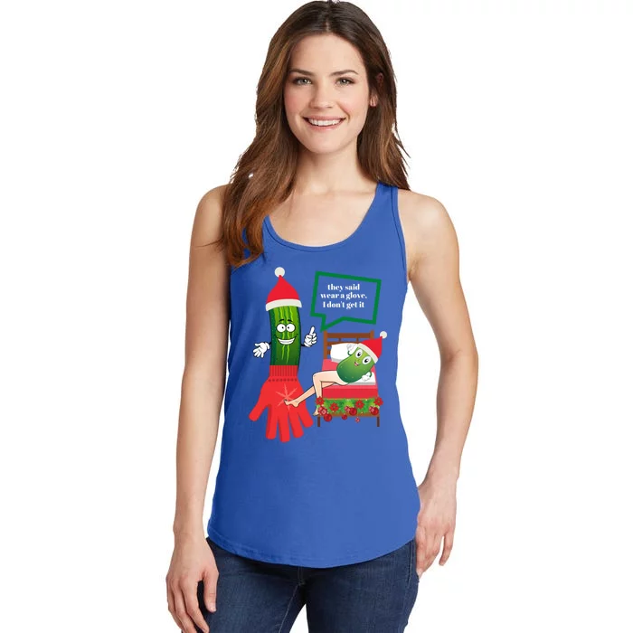 Funny Christmas Pickle Couple Wearing Santa Hat And Glove Gift Ladies Essential Tank