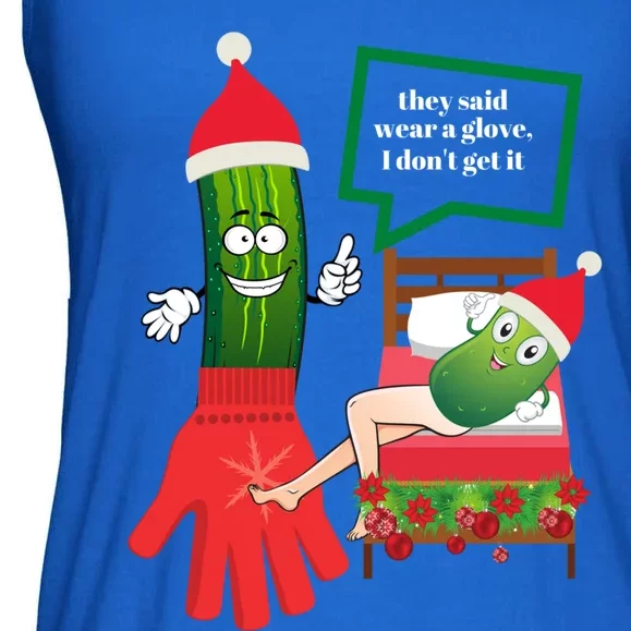 Funny Christmas Pickle Couple Wearing Santa Hat And Glove Gift Ladies Essential Flowy Tank