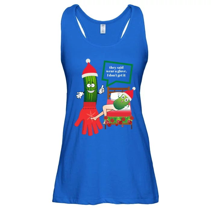 Funny Christmas Pickle Couple Wearing Santa Hat And Glove Gift Ladies Essential Flowy Tank