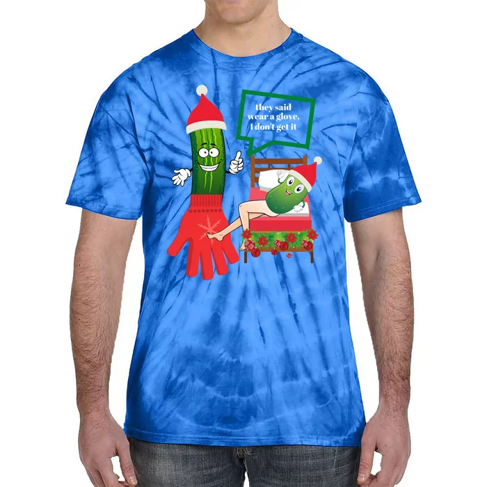 Funny Christmas Pickle Couple Wearing Santa Hat And Glove Gift Tie-Dye T-Shirt