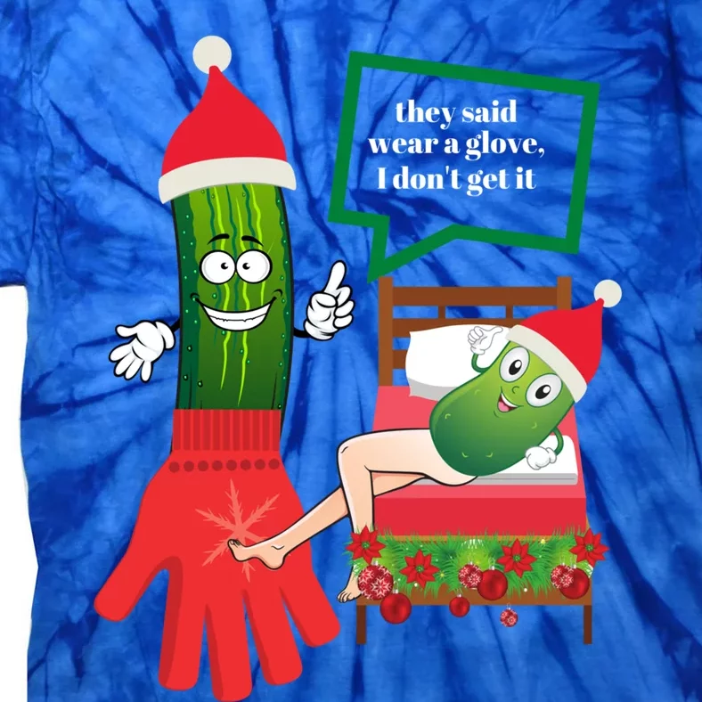 Funny Christmas Pickle Couple Wearing Santa Hat And Glove Gift Tie-Dye T-Shirt