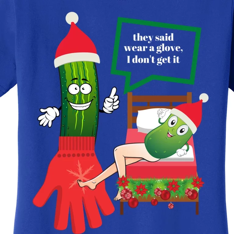 Funny Christmas Pickle Couple Wearing Santa Hat And Glove Gift Women's T-Shirt