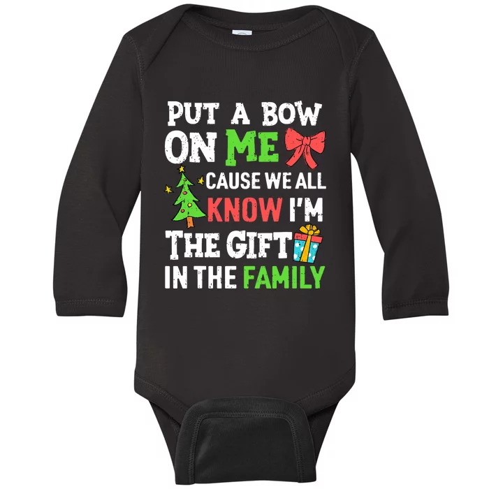 Funny Christmas Put A Bow On Me Christmas Baby Long Sleeve Bodysuit