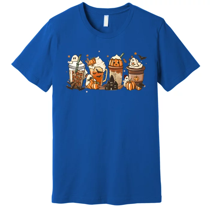 Fall Coffee Pumpkin Halloween Latte Cute Fall Spooky Season Cool Gift Premium T-Shirt