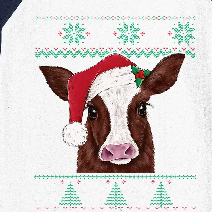 Festive Cow Pajama Set Adorable Christmas Sweater Design Baseball Sleeve Shirt